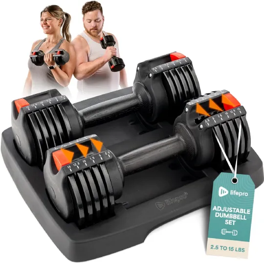 Adjustable dumbbells for home gym strength training with compact space-saving design